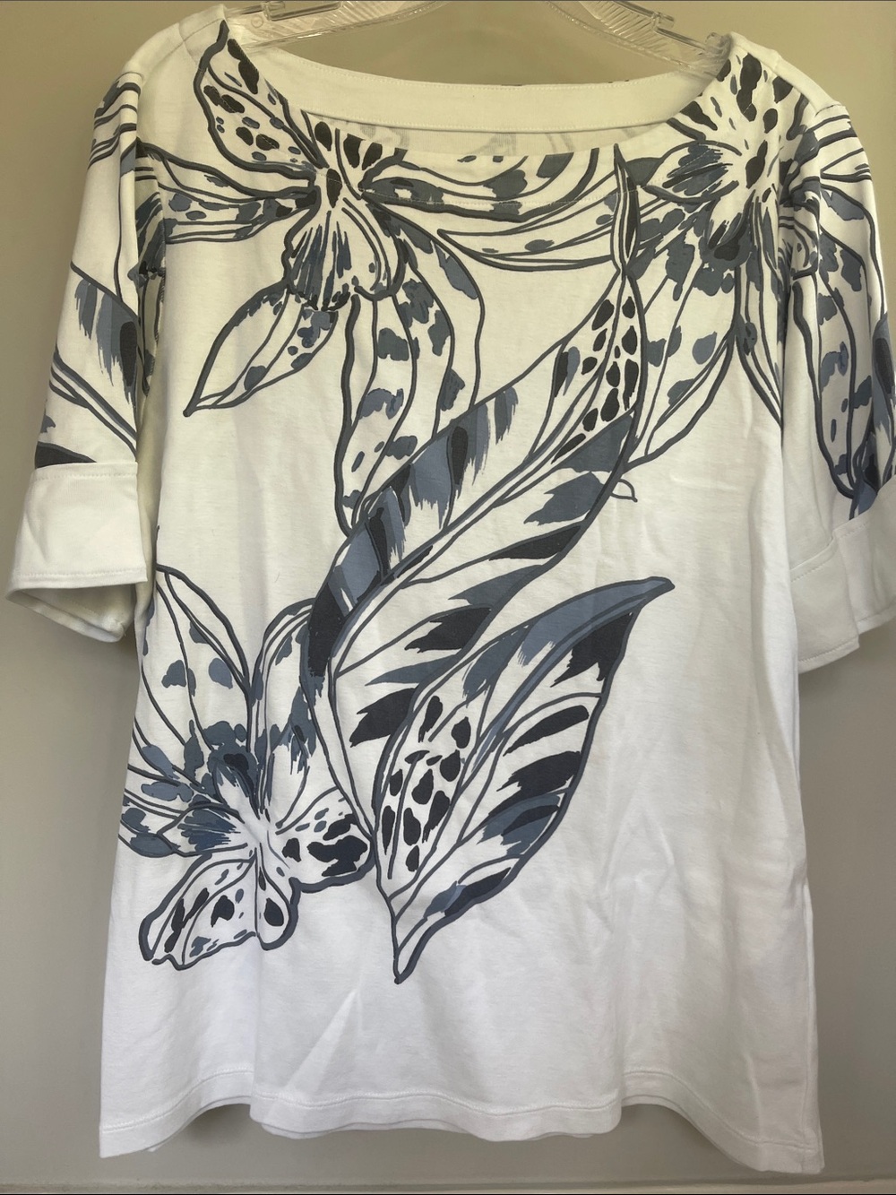 Chico’s White Top with Blue Floral Print